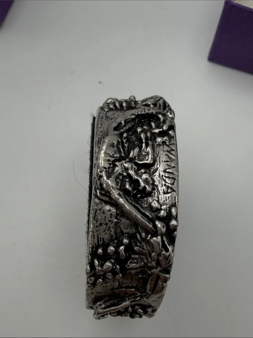 Vintage Wanda Scruby Signed Pewter Wine Bottle Drip Ring Coaster w/Box